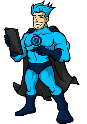 SNUShero Mascot mit Tablet